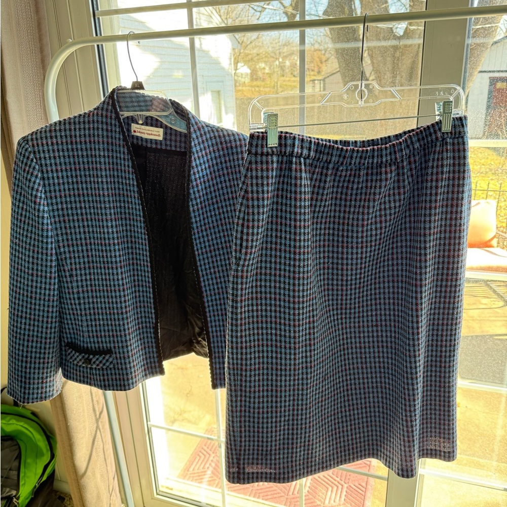 Vintage 80s blue plaid blazer skirt set made for Johnny Appleseeds 14